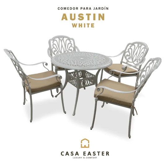 AnteComedor para Exterior o Jardin Austin Blanco +4 sillas-S-2110
