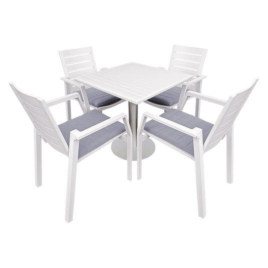 Comedor de Aluminio color Blanco Cava + Lojan + 4 sillas Swiss