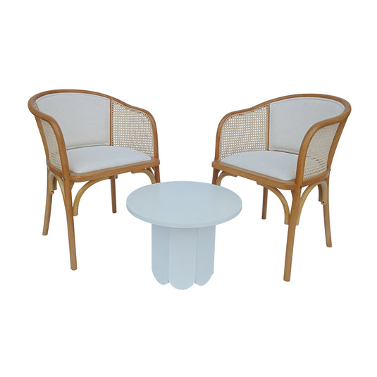 Set Bistro BS59W blanca + Silla XN2201BRN color natural