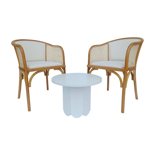 Set Bistro BS59W blanca + Silla XN2201BRN color natural