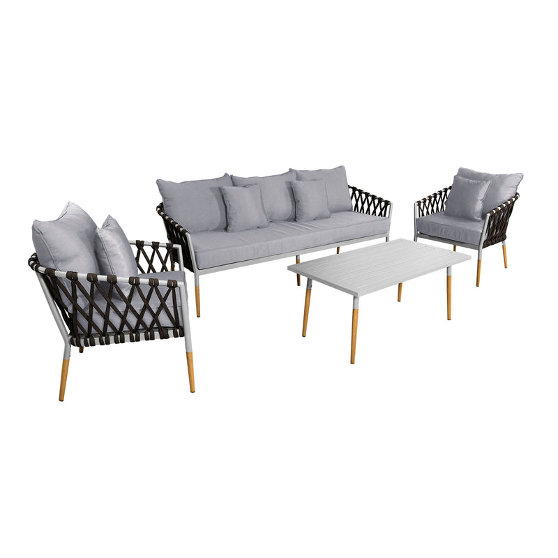 Cargue la imagen en el visor de la galería, Sala para Exterior e Interior de Aluminio Color Blanco con Café BELINAS-10095
