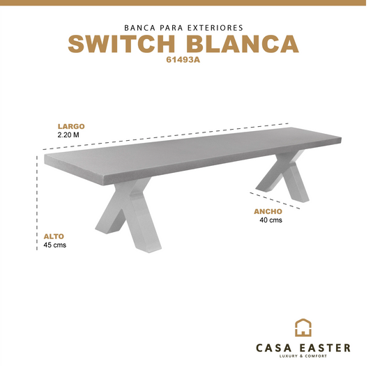 Banca Rectangular Estructura de Aluminio Color Blanco SWITCH -61493A CasaEaster