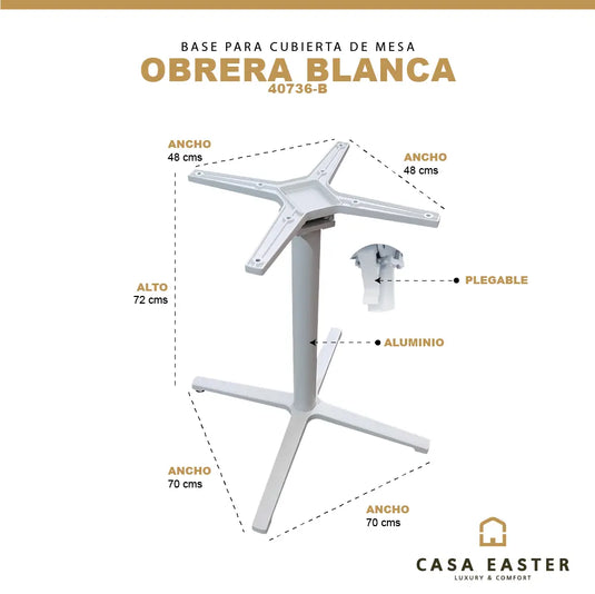 Base  Para Cubierta de Mesa de Aluminio  Color Blanco  OBRERA BLANCA-40736-B CasaEaster