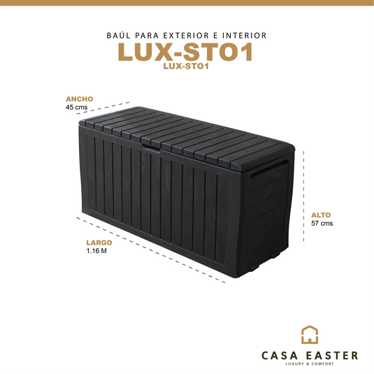 Baul para Exterior e Interior De Plastico  Color Negro-LUX-ST01-LUX-ST01 CasaEaster