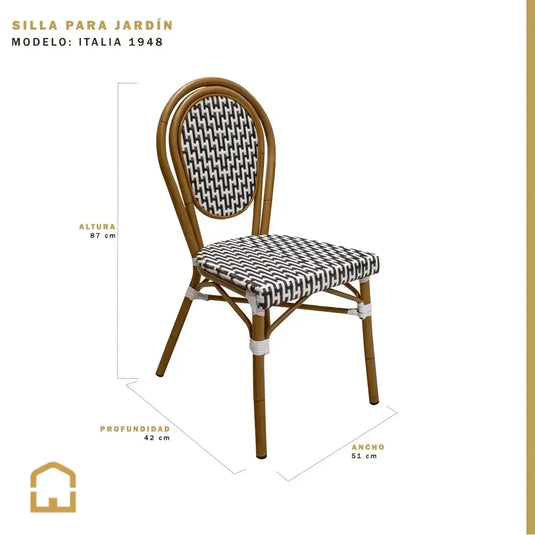 Silla de Rattan para exterior e interior Color Negro/Blanco ITALIA-IT19 CasaEaster