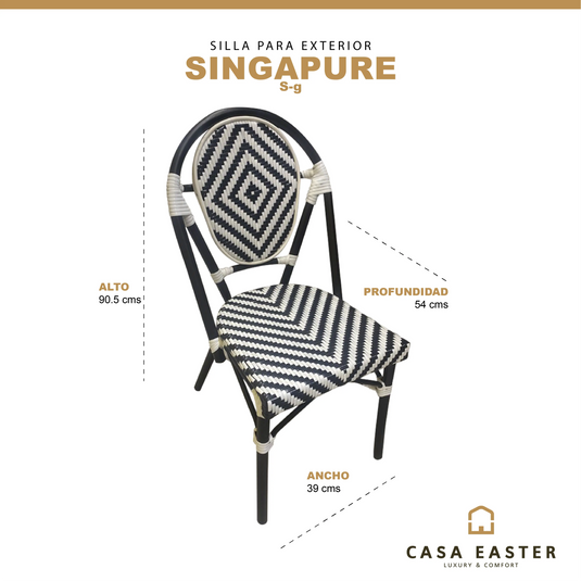 Silla de Rattan para exterior e interior Color Negro/Blanco SINGAPURE -S-G CasaEaster
