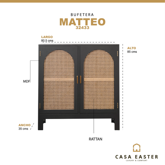 Bufetera color negro con Rattan Matteo-32433 CasaEaster