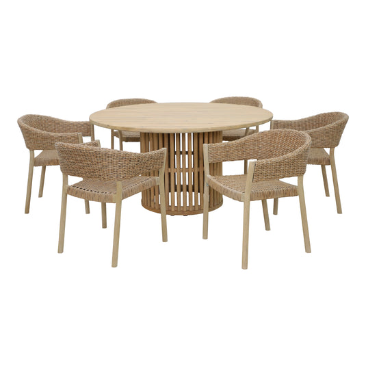 Comedor redondo Cairns + 6 sillas Cairns color natural