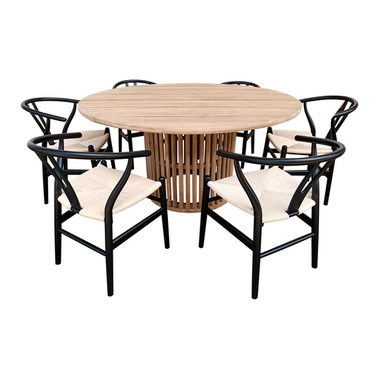 Comedor redondo 1.5 M de Madera, Cairns + 6 sillas Wishbone FC10-NN