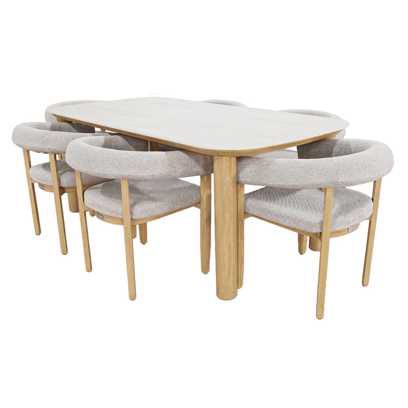 Cargue la imagen en el visor de la galería, Comedor de exterior Cuma 2M + 6 sillas Cuma de aluminio estilo madera - GLAE-39787-4831KD / 5843-10KD
