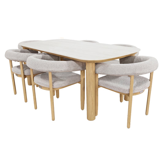 Comedor de exterior Cuma 2M + 6 sillas Cuma de aluminio estilo madera - GLAE-39787-4831KD / 5843-10KD