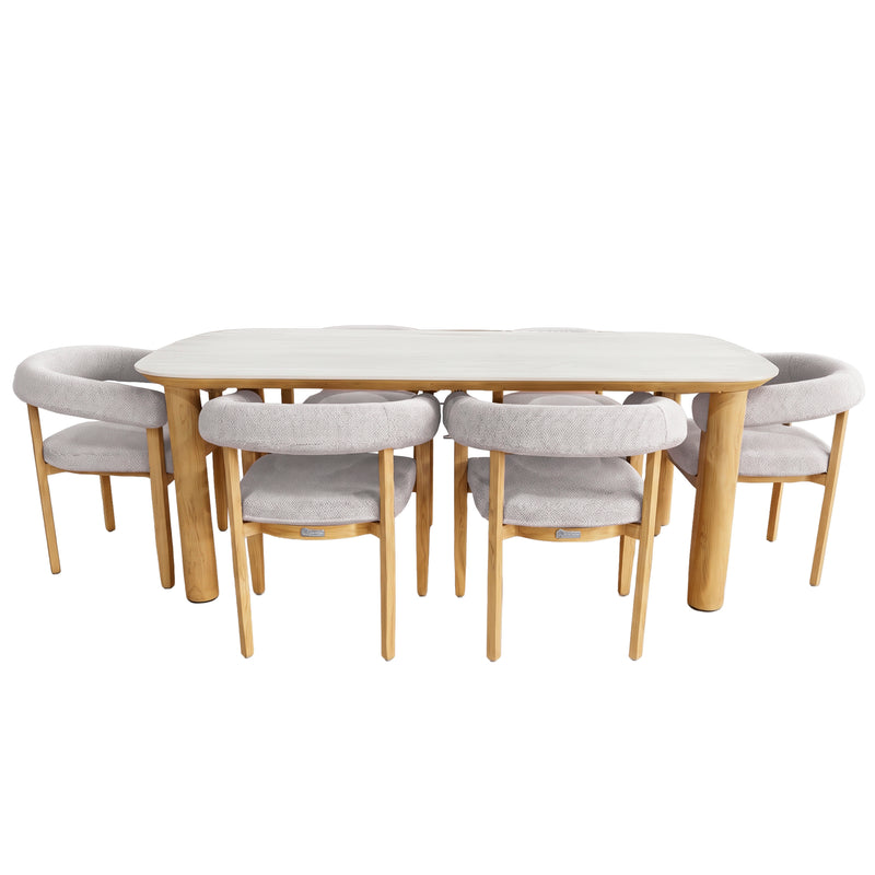 Cargue la imagen en el visor de la galería, Comedor de exterior Cuma 2M + 6 sillas Cuma de aluminio estilo madera - GLAE-39787-4831KD / 5843-10KD
