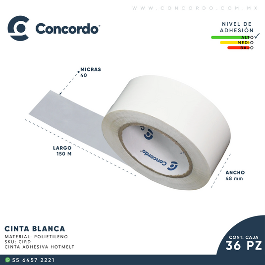 Caja De Cinta 150m x 48mm 36pz Color Blanco-CINBL Concordo mx
