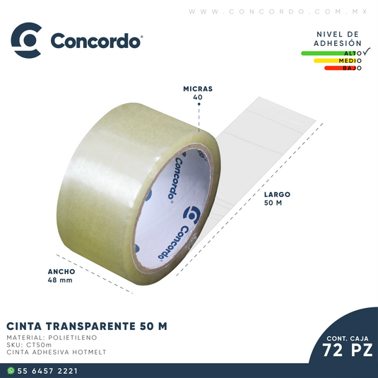 Caja De Cinta 50m x 48mm 72pz Color Transparente-CT50m Concordo mx