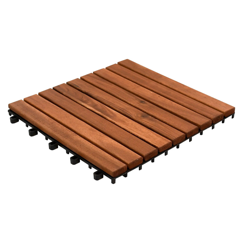 Cargue la imagen en el visor de la galería, Caja de 10 pz-Piso Modular de madera Acacia Color Brown- 9slats/866
