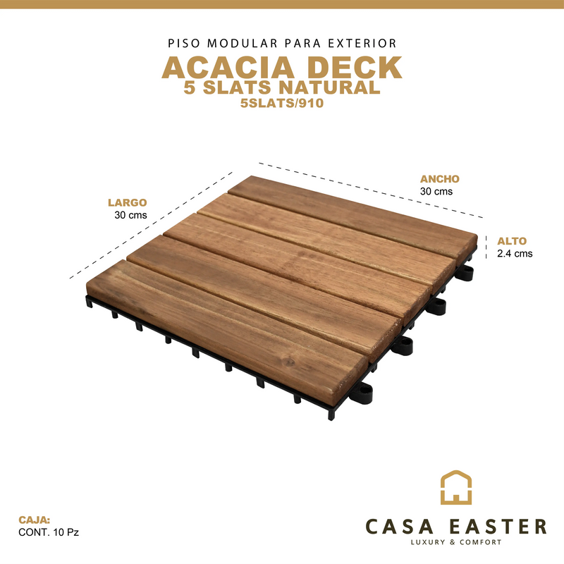 Cargue la imagen en el visor de la galería, Caja de 10 pz-Piso Modular de madera Acacia Color Natural -5slats-910 CasaEaster
