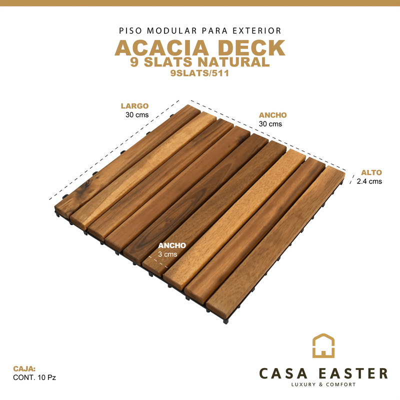Cargue la imagen en el visor de la galería, Caja de 10 pz-Piso Modular de madera Acacia Color Natural 9slats/511
