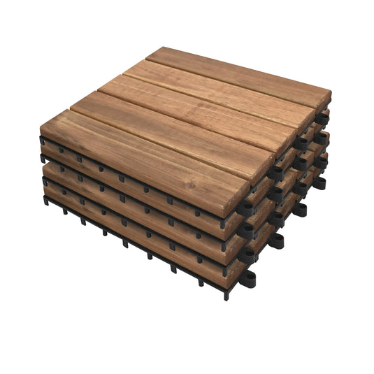 Caja de 10 pz-Piso Modular de madera Acacia Color Teca-5 slats-810 CasaEaster