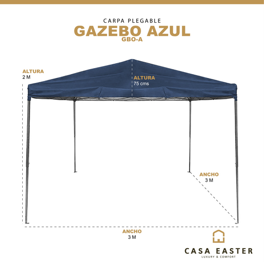 Carpa Plegable para interior y exterior de Poliester  Color Azul-GAZEBO-GBO-A CasaEaster