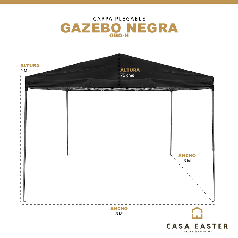 Cargue la imagen en el visor de la galería, Carpa Plegable para interior y exterior de Poliester Color Negro-GAZEBO-GBO-N CasaEaster
