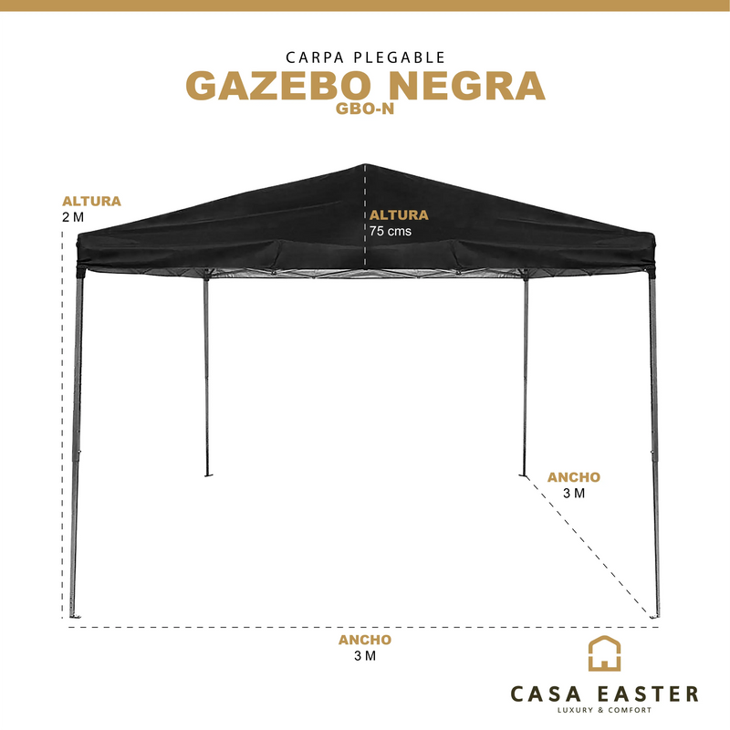 Cargue la imagen en el visor de la galería, Carpa Plegable para interior y exterior de Poliester Color Negro-GAZEBO-GBO-N
