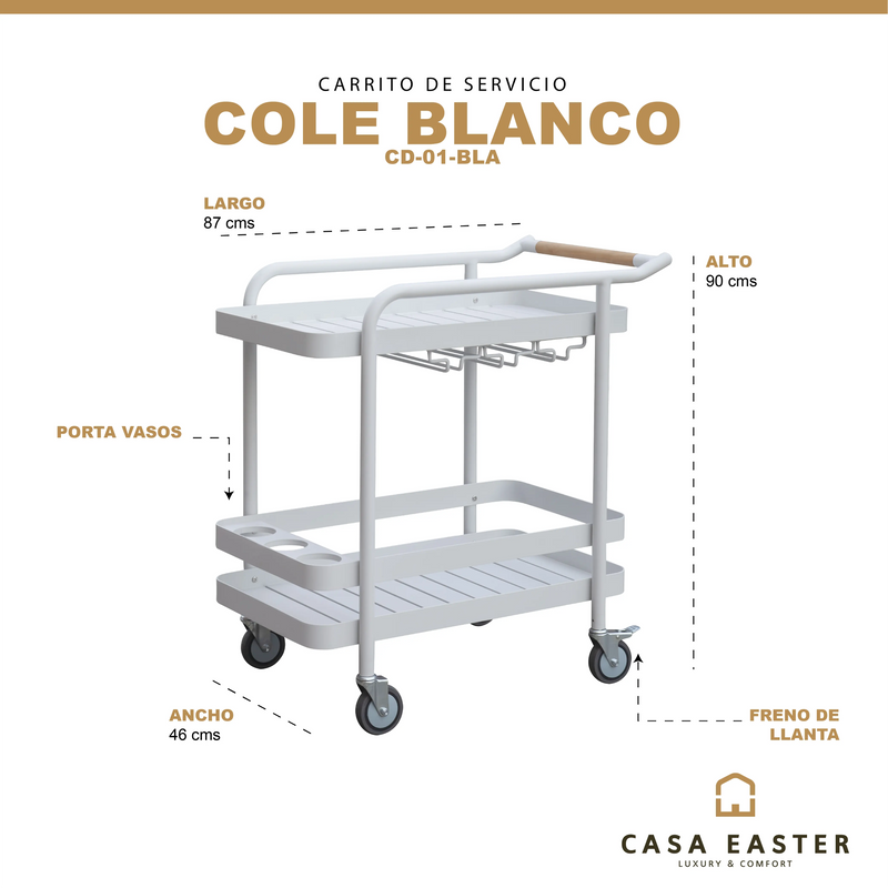 Cargue la imagen en el visor de la galería, Carrito de Servicio Color Blanco COLE-DC-01-BLA CasaEaster
