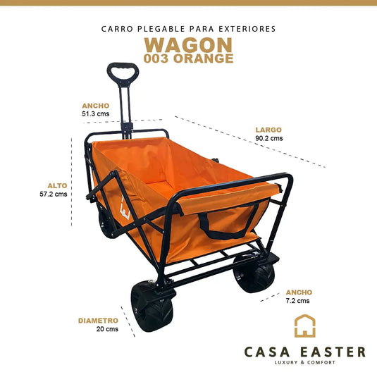Carrito plegable Naranja, Vagón portátil de Gran Capacidad Para Exterior WAGON-WG-03