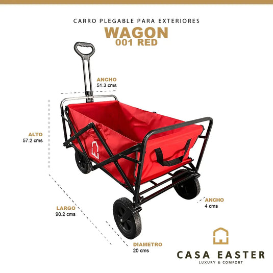 Carrito plegable  Rojo, Vagón portátil de Gran Capacidad Para Exterior WAGON-WG-01