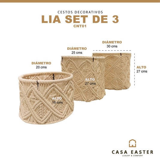 Cestos Basket  Juego de 3pz Color Natural  LIA-CNT01 CasaEaster