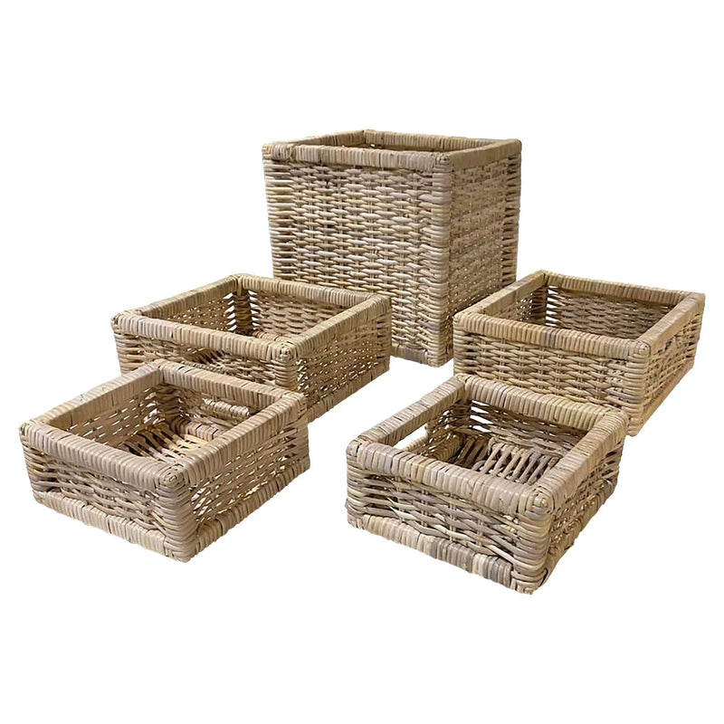 Cargue la imagen en el visor de la galería, Cestos Cuadrados Basket Juego de 5pz Color Natural JAVA -32241
