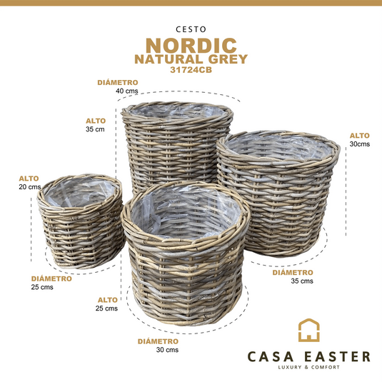 Cestos Maceteros  Redondo Baskets Juego de 4 Pz Color Natural Gris NORDIC -31724CBCB