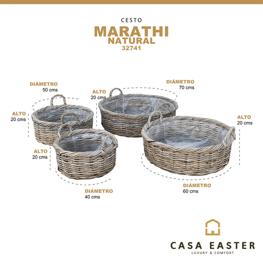 Cestos Maceteros Redondo Baskets Juego de 4pz Color Natural Gris MARATHI -32741
