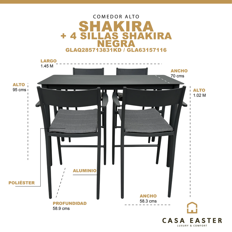 Cargue la imagen en el visor de la galería, Comedor Alto Color Negro Shakira con 4 sillas shakira CasaEaster
