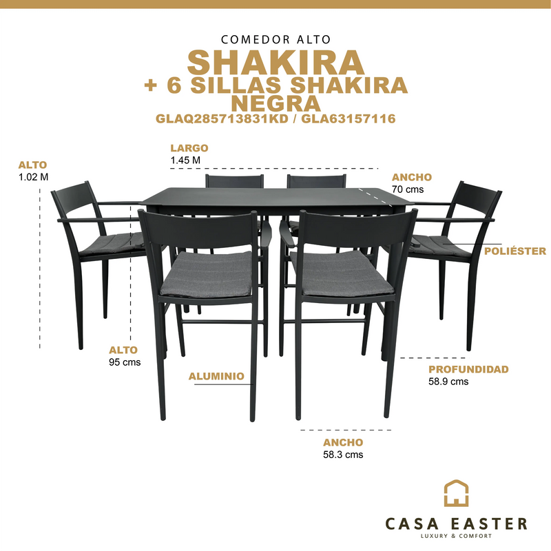 Cargue la imagen en el visor de la galería, Comedor Alto Color Negro Shakira con 6 sillas shakira CasaEaster

