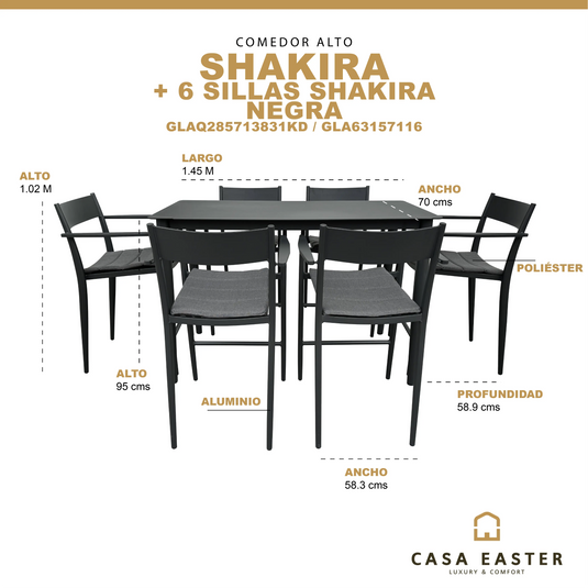Comedor Alto Color Negro Shakira con 6 sillas shakira CasaEaster