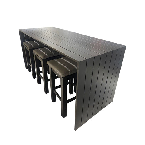 Comedor Alto 2.01 M para Exterior o Jardin Waterfall  Color Carbon + 6 Bancos Waterfall  Color Carbon