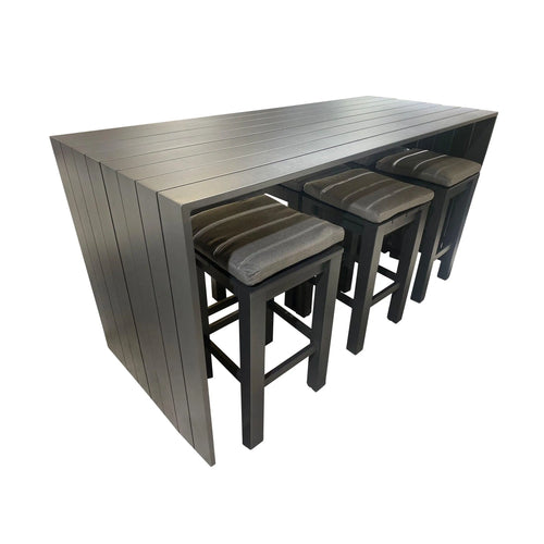 Comedor Alto 2.01 M para Exterior o Jardin Waterfall  Color Carbon + 6 Bancos Waterfall  Color Carbon