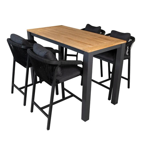 Comedor de barra 1.5 M para Exterior o Jardin Clay + 4 Silla Acona Alta Negra