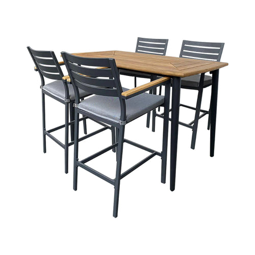 Comedor de barra 1.49 M para Exterior o Jardin modelo Dario + 4 sillas alta Clay Carbon