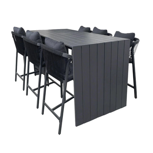 Comedor de barra 2.01 M para Exterior o Jardin modelo Waterfall + 6 sillas Ancona Alta Carbon