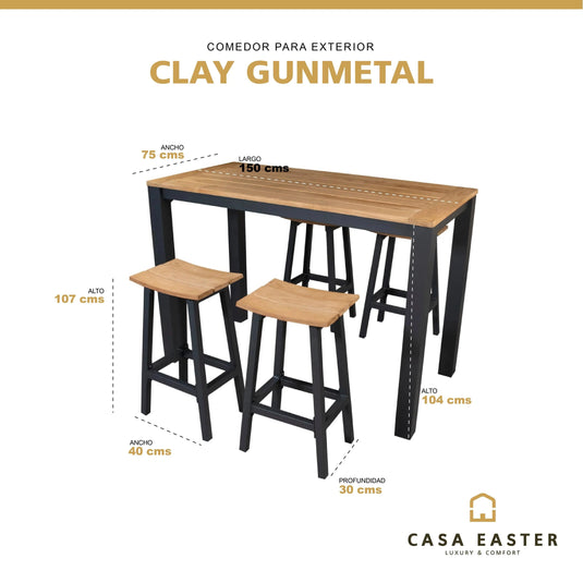 Comedor de barra para Exterior o Jardin - Clay Alto  Color Plata CasaEaster