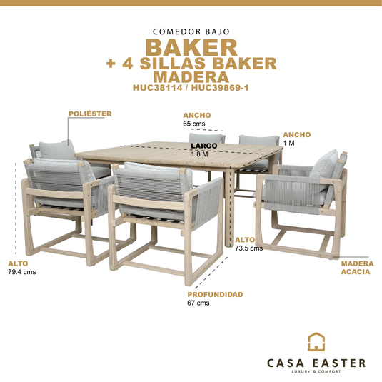Comedor de madera 1.8 con 6 sillas BAKER CasaEaster