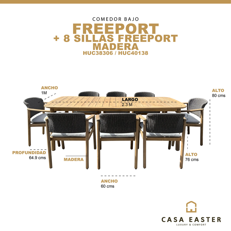 Cargue la imagen en el visor de la galería, Comedor de madera 1.8x90 con 6 sillas FREEPORT CasaEaster
