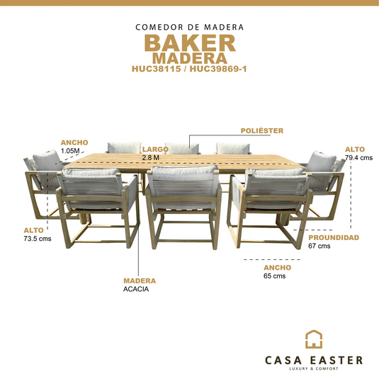 Comedor de madera 2.8 con 8 sillas BAKER CasaEaster
