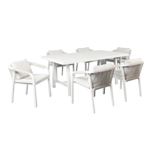 Comedor para Exterior e Interior coor blanco Ancona + 6 sillas Ancona color blanco CasaEaster