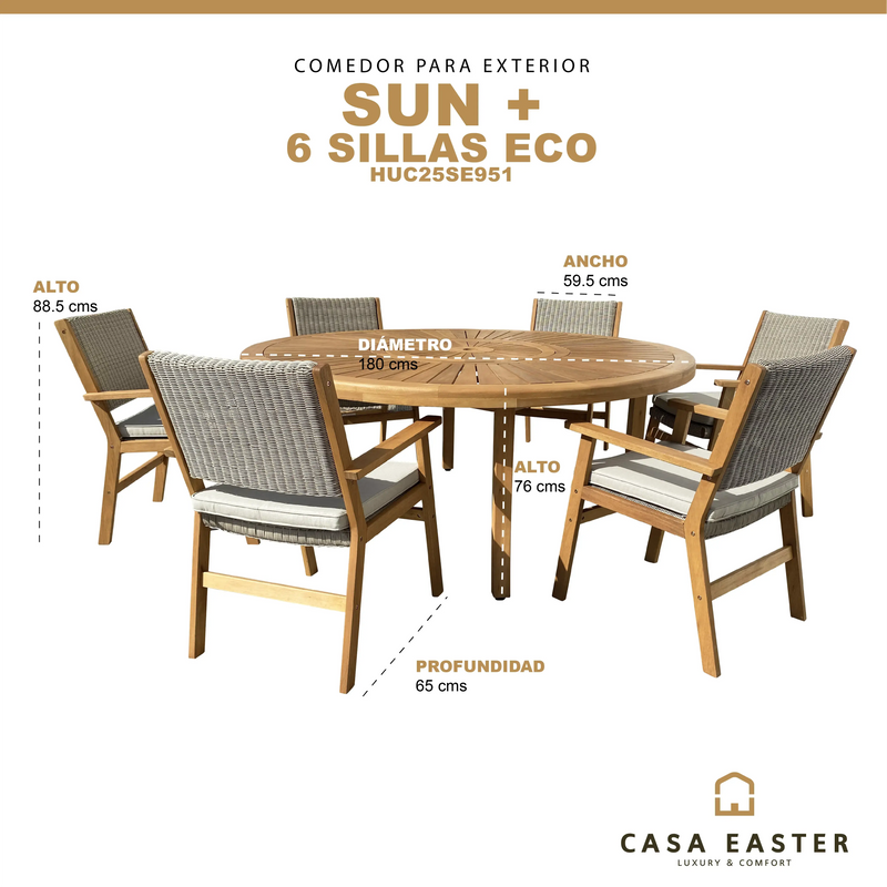Load image into Gallery viewer, Dining room for Outdoor or Indoor round style SUN+ 6 CHAIRS ECO-HUC25SE951
