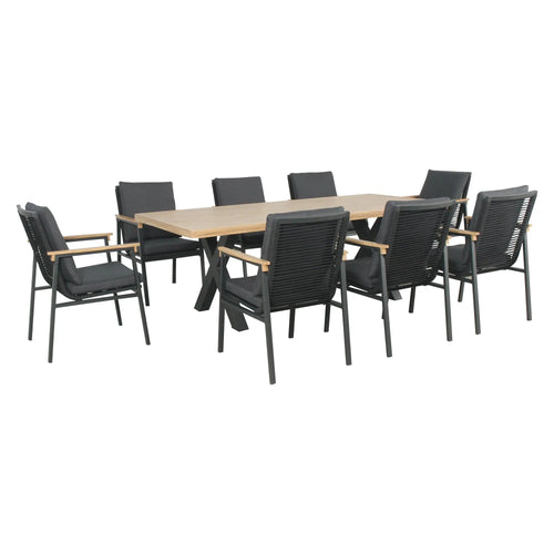 Comedor para Exterior o Jardin Emily + 8 sillas Emily Carbon