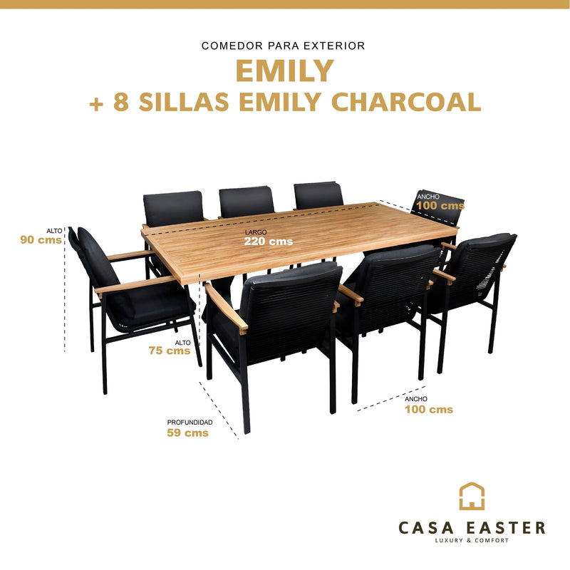 Cargue la imagen en el visor de la galería, Comedor para Exterior o Jardin Emily + 8 sillas Emily Carbon

