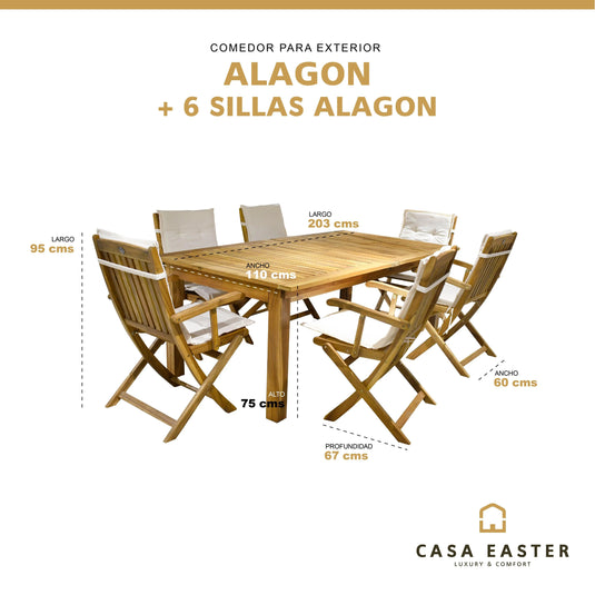 Comedor para Exterior o Jardin  Modelo Alagon + 6 sillas Alagon