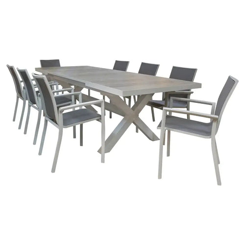 Comedor Expandible 2 M / 2.6 M para Exterior o Jardin de Lujo  Sultan + 8 Koshem Blanco